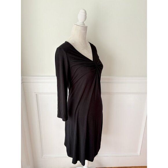 DKNYC Black Stretch Jersey V-Neck Midi Dress With Twist Detail - Picture 3 of 6